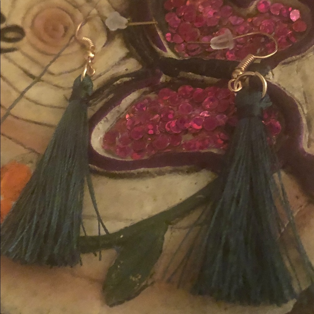 Handmade Brand New Dark Green Tassel Earrings. - Picture 3 of 5